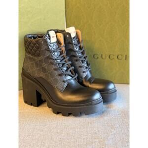 Gucci Women’s GG Quilted Leather Lug Sole Ankle Boots SZ 40 With Box & Dust Bag